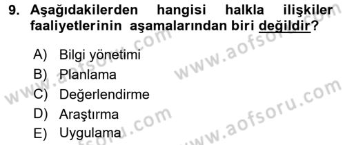 Lobicilik Ve Halkla İlişkiler Dersi 2020 - 2021 Yılı Yaz Okulu Sınav Soruları 9. Soru