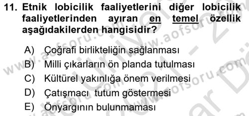 Lobicilik Ve Halkla İlişkiler Dersi 2021 - 2022 Yılı (Vize) Ara Sınav Soruları 11. Soru