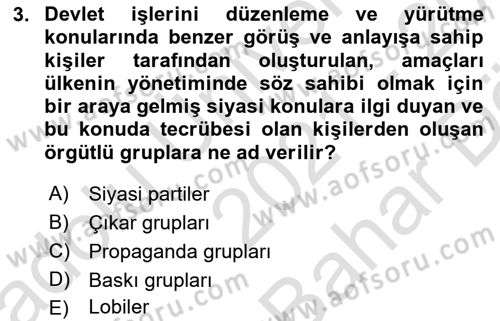 Lobicilik Ve Halkla İlişkiler Dersi 2021 - 2022 Yılı (Vize) Ara Sınavı 3. Soru