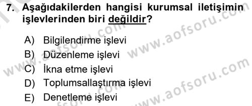Lobicilik Ve Halkla İlişkiler Dersi 2021 - 2022 Yılı (Vize) Ara Sınav Soruları 7. Soru