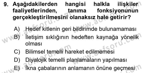Lobicilik Ve Halkla İlişkiler Dersi 2021 - 2022 Yılı (Vize) Ara Sınav Soruları 9. Soru