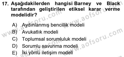 Lobicilik Ve Halkla İlişkiler Dersi 2021 - 2022 Yılı (Final) Dönem Sonu Sınav Soruları 17. Soru