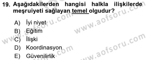 Lobicilik Ve Halkla İlişkiler Dersi 2021 - 2022 Yılı (Final) Dönem Sonu Sınav Soruları 19. Soru