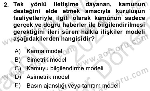 Lobicilik Ve Halkla İlişkiler Dersi 2021 - 2022 Yılı (Final) Dönem Sonu Sınav Soruları 2. Soru