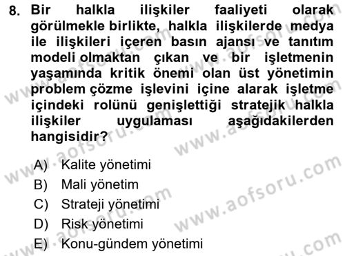 Lobicilik Ve Halkla İlişkiler Dersi 2021 - 2022 Yılı (Final) Dönem Sonu Sınav Soruları 8. Soru