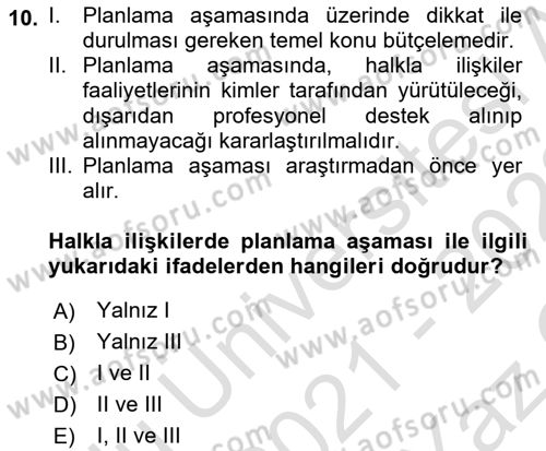 Lobicilik Ve Halkla İlişkiler Dersi 2021 - 2022 Yılı Yaz Okulu Sınav Soruları 10. Soru