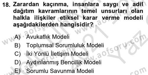 Lobicilik Ve Halkla İlişkiler Dersi 2021 - 2022 Yılı Yaz Okulu Sınav Soruları 18. Soru