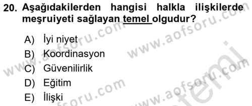 Lobicilik Ve Halkla İlişkiler Dersi 2021 - 2022 Yılı Yaz Okulu Sınav Soruları 20. Soru