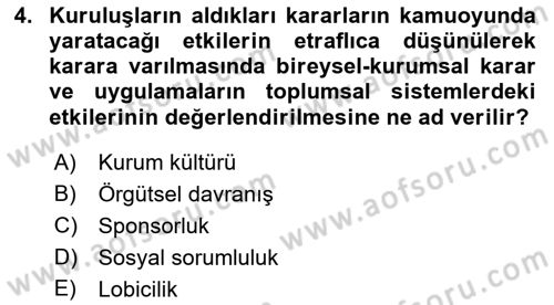 Lobicilik Ve Halkla İlişkiler Dersi 2021 - 2022 Yılı Yaz Okulu Sınav Soruları 4. Soru