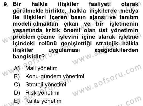 Lobicilik Ve Halkla İlişkiler Dersi 2021 - 2022 Yılı Yaz Okulu Sınav Soruları 9. Soru