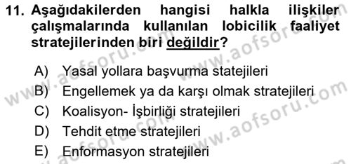 Lobicilik Ve Halkla İlişkiler Dersi 2022 - 2023 Yılı Yaz Okulu Sınav Soruları 11. Soru