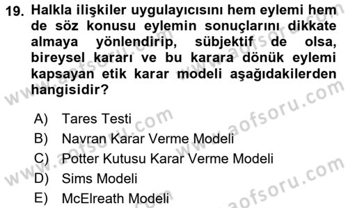 Lobicilik Ve Halkla İlişkiler Dersi 2022 - 2023 Yılı Yaz Okulu Sınav Soruları 19. Soru