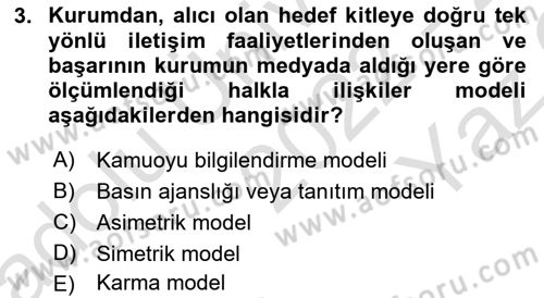 Lobicilik Ve Halkla İlişkiler Dersi 2022 - 2023 Yılı Yaz Okulu Sınav Soruları 3. Soru