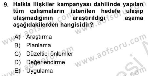 Lobicilik Ve Halkla İlişkiler Dersi 2022 - 2023 Yılı Yaz Okulu Sınav Soruları 9. Soru