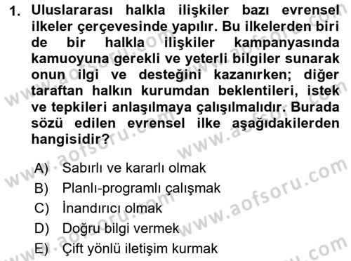 Kamu Diplomasisi Ve Uluslararası Halkla İlişkiler Dersi 2017 - 2018 Yılı (Vize) Ara Sınav Soruları 1. Soru