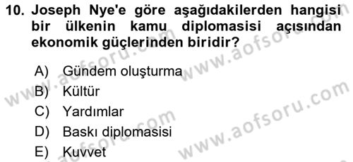 Kamu Diplomasisi Ve Uluslararası Halkla İlişkiler Dersi 2017 - 2018 Yılı (Vize) Ara Sınav Soruları 10. Soru