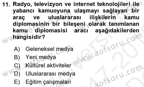 Kamu Diplomasisi Ve Uluslararası Halkla İlişkiler Dersi 2017 - 2018 Yılı (Vize) Ara Sınav Soruları 11. Soru