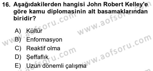 Kamu Diplomasisi Ve Uluslararası Halkla İlişkiler Dersi 2017 - 2018 Yılı (Vize) Ara Sınav Soruları 16. Soru