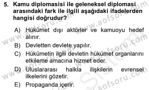 Kamu Diplomasisi Ve Uluslararası Halkla İlişkiler Dersi 2017 - 2018 Yılı (Vize) Ara Sınav Soruları 5. Soru