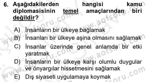 Kamu Diplomasisi Ve Uluslararası Halkla İlişkiler Dersi 2017 - 2018 Yılı (Vize) Ara Sınav Soruları 6. Soru