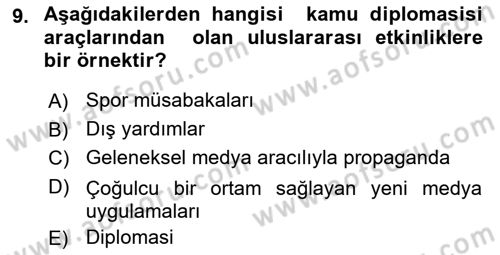 Kamu Diplomasisi Ve Uluslararası Halkla İlişkiler Dersi 2017 - 2018 Yılı (Final) Dönem Sonu Sınavı 9. Soru