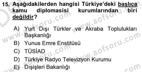 Kamu Diplomasisi Ve Uluslararası Halkla İlişkiler Dersi 2018 - 2019 Yılı 3 Ders Sınavı 15. Soru