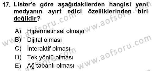 Kamu Diplomasisi Ve Uluslararası Halkla İlişkiler Dersi 2018 - 2019 Yılı 3 Ders Sınavı 17. Soru