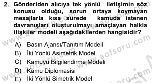 Kamu Diplomasisi Ve Uluslararası Halkla İlişkiler Dersi 2018 - 2019 Yılı 3 Ders Sınavı 2. Soru