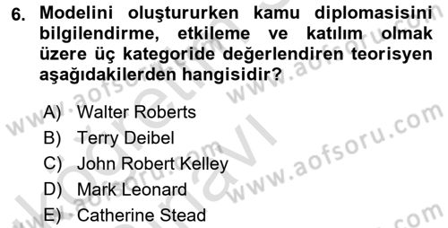 Kamu Diplomasisi Ve Uluslararası Halkla İlişkiler Dersi 2018 - 2019 Yılı 3 Ders Sınavı 6. Soru