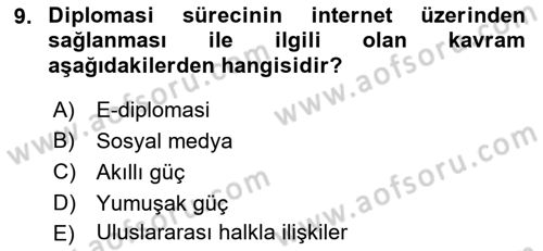 Kamu Diplomasisi Ve Uluslararası Halkla İlişkiler Dersi 2018 - 2019 Yılı 3 Ders Sınavı 9. Soru