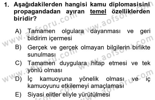 Kamu Diplomasisi Ve Uluslararası Halkla İlişkiler Dersi 2018 - 2019 Yılı (Vize) Ara Sınavı 1. Soru