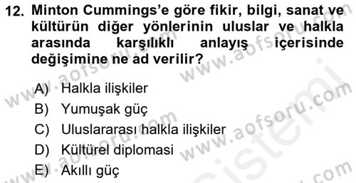 Kamu Diplomasisi Ve Uluslararası Halkla İlişkiler Dersi 2018 - 2019 Yılı (Vize) Ara Sınavı 12. Soru