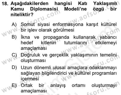 Kamu Diplomasisi Ve Uluslararası Halkla İlişkiler Dersi 2018 - 2019 Yılı (Vize) Ara Sınavı 18. Soru