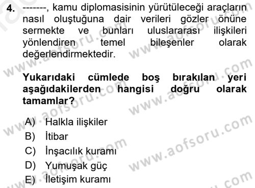 Kamu Diplomasisi Ve Uluslararası Halkla İlişkiler Dersi 2018 - 2019 Yılı (Final) Dönem Sonu Sınavı 4. Soru