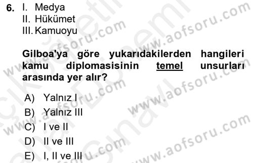 Kamu Diplomasisi Ve Uluslararası Halkla İlişkiler Dersi 2018 - 2019 Yılı (Final) Dönem Sonu Sınavı 6. Soru