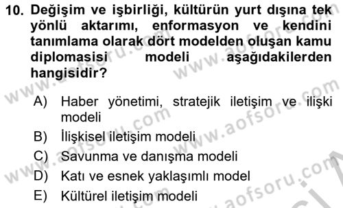 Kamu Diplomasisi Ve Uluslararası Halkla İlişkiler Dersi 2018 - 2019 Yılı Yaz Okulu Sınav Soruları 10. Soru