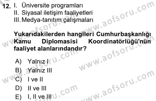 Kamu Diplomasisi Ve Uluslararası Halkla İlişkiler Dersi 2018 - 2019 Yılı Yaz Okulu Sınav Soruları 12. Soru