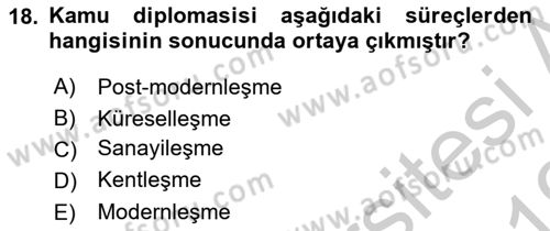 Kamu Diplomasisi Ve Uluslararası Halkla İlişkiler Dersi 2018 - 2019 Yılı Yaz Okulu Sınav Soruları 18. Soru