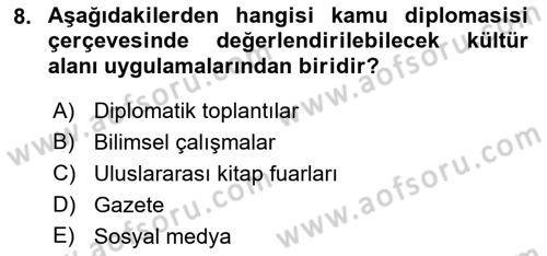 Kamu Diplomasisi Ve Uluslararası Halkla İlişkiler Dersi 2018 - 2019 Yılı Yaz Okulu Sınav Soruları 8. Soru