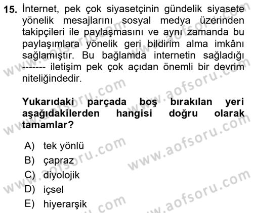 Kamu Diplomasisi Ve Uluslararası Halkla İlişkiler Dersi 2020 - 2021 Yılı Yaz Okulu Sınav Soruları 15. Soru
