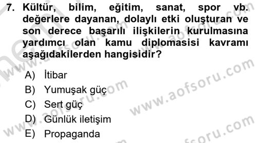 Kamu Diplomasisi Ve Uluslararası Halkla İlişkiler Dersi 2021 - 2022 Yılı (Vize) Ara Sınav Soruları 7. Soru
