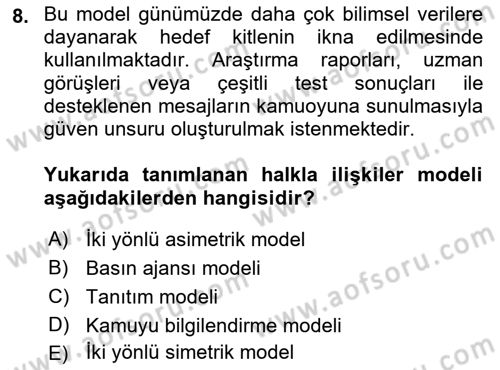 Kamu Diplomasisi Ve Uluslararası Halkla İlişkiler Dersi 2021 - 2022 Yılı (Vize) Ara Sınav Soruları 8. Soru