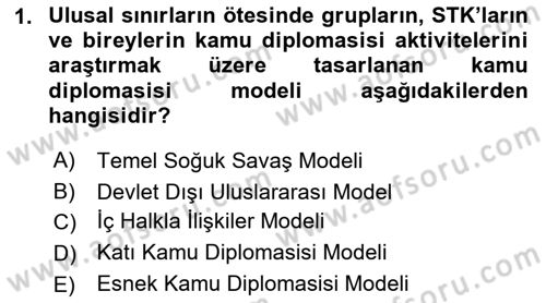 Kamu Diplomasisi Ve Uluslararası Halkla İlişkiler Dersi 2021 - 2022 Yılı (Final) Dönem Sonu Sınav Soruları 1. Soru