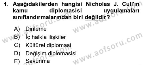 Kamu Diplomasisi Ve Uluslararası Halkla İlişkiler Dersi 2021 - 2022 Yılı Yaz Okulu Sınav Soruları 1. Soru