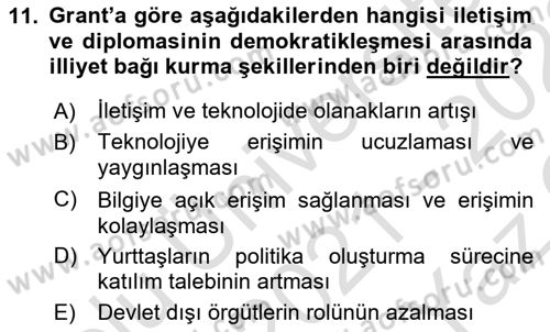 Kamu Diplomasisi Ve Uluslararası Halkla İlişkiler Dersi 2021 - 2022 Yılı Yaz Okulu Sınav Soruları 11. Soru