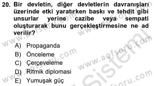 Kamu Diplomasisi Ve Uluslararası Halkla İlişkiler Dersi 2021 - 2022 Yılı Yaz Okulu Sınav Soruları 20. Soru