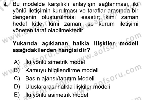 Kamu Diplomasisi Ve Uluslararası Halkla İlişkiler Dersi 2021 - 2022 Yılı Yaz Okulu Sınav Soruları 4. Soru