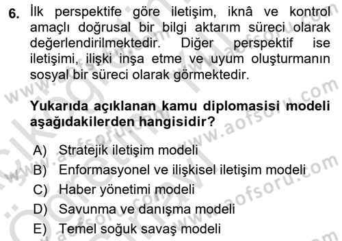 Kamu Diplomasisi Ve Uluslararası Halkla İlişkiler Dersi 2021 - 2022 Yılı Yaz Okulu Sınav Soruları 6. Soru