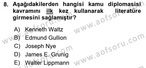 Kamu Diplomasisi Ve Uluslararası Halkla İlişkiler Dersi 2021 - 2022 Yılı Yaz Okulu Sınavı 8. Soru