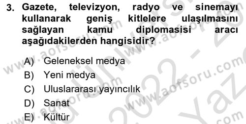 Kamu Diplomasisi Ve Uluslararası Halkla İlişkiler Dersi 2022 - 2023 Yılı Yaz Okulu Sınav Soruları 3. Soru